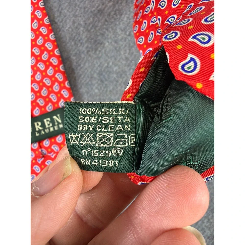 LRL Ralph Lauren Tie Mens Red Micro Paisley 100% Silk Necktie Hand Made‎